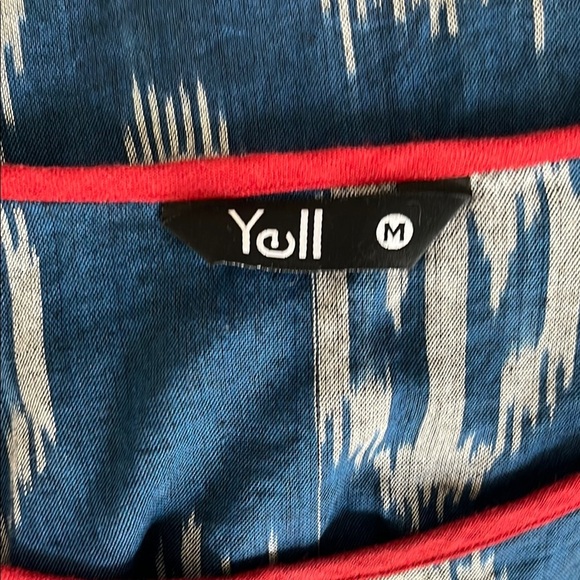 Yell Boho Linen Ikat Print Harem Drop Crotch Jumpsuit Blue Relaxed Festival M - Picture 9 of 12